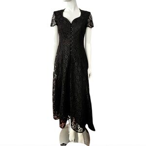 Vintage Whimsigoth Steampunk Algo Black Lace Midi Dress